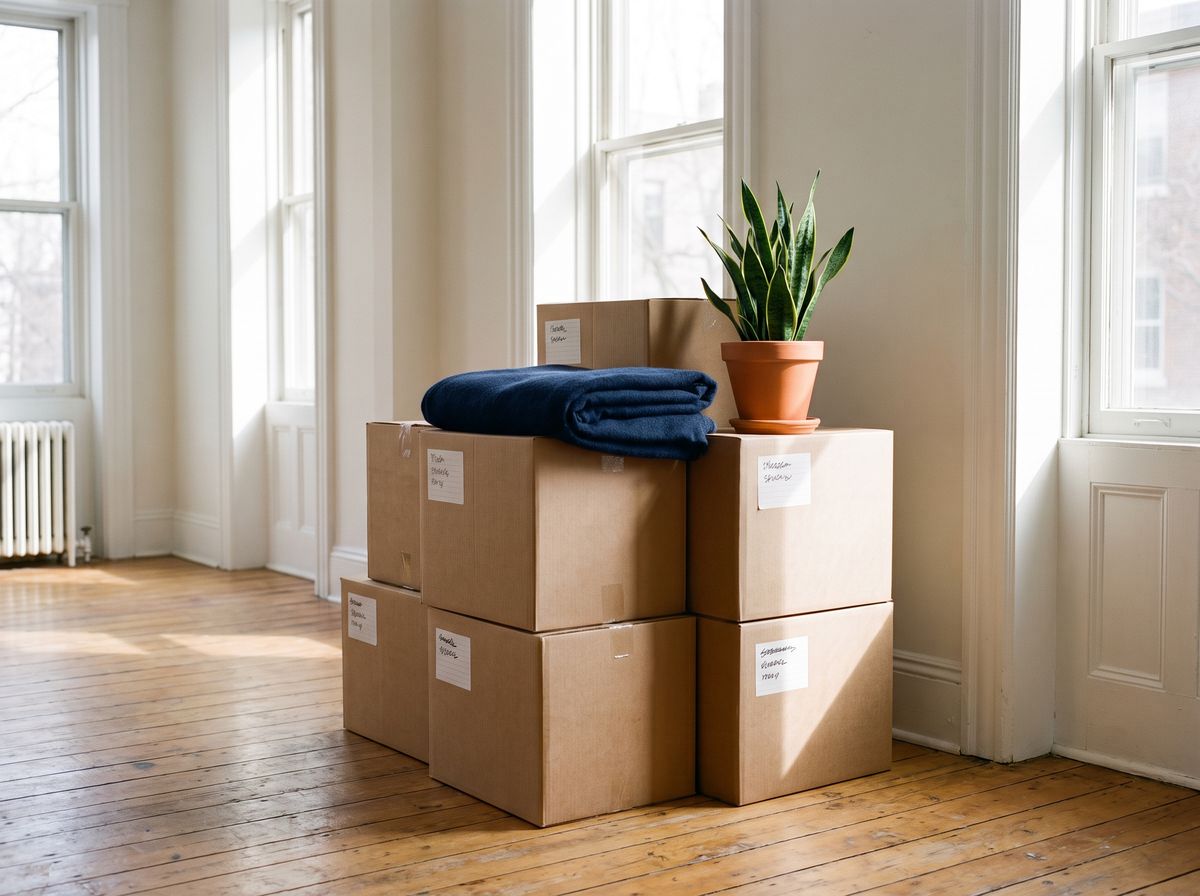 Sorgfältig beschriftete Umzugskartons in einer hellen Wohnung